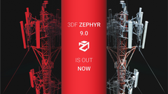 3DF Zephyr 9.0 – Punktwolke und texturiertes 3D-Modell eines Funkmasts, Release-Banner