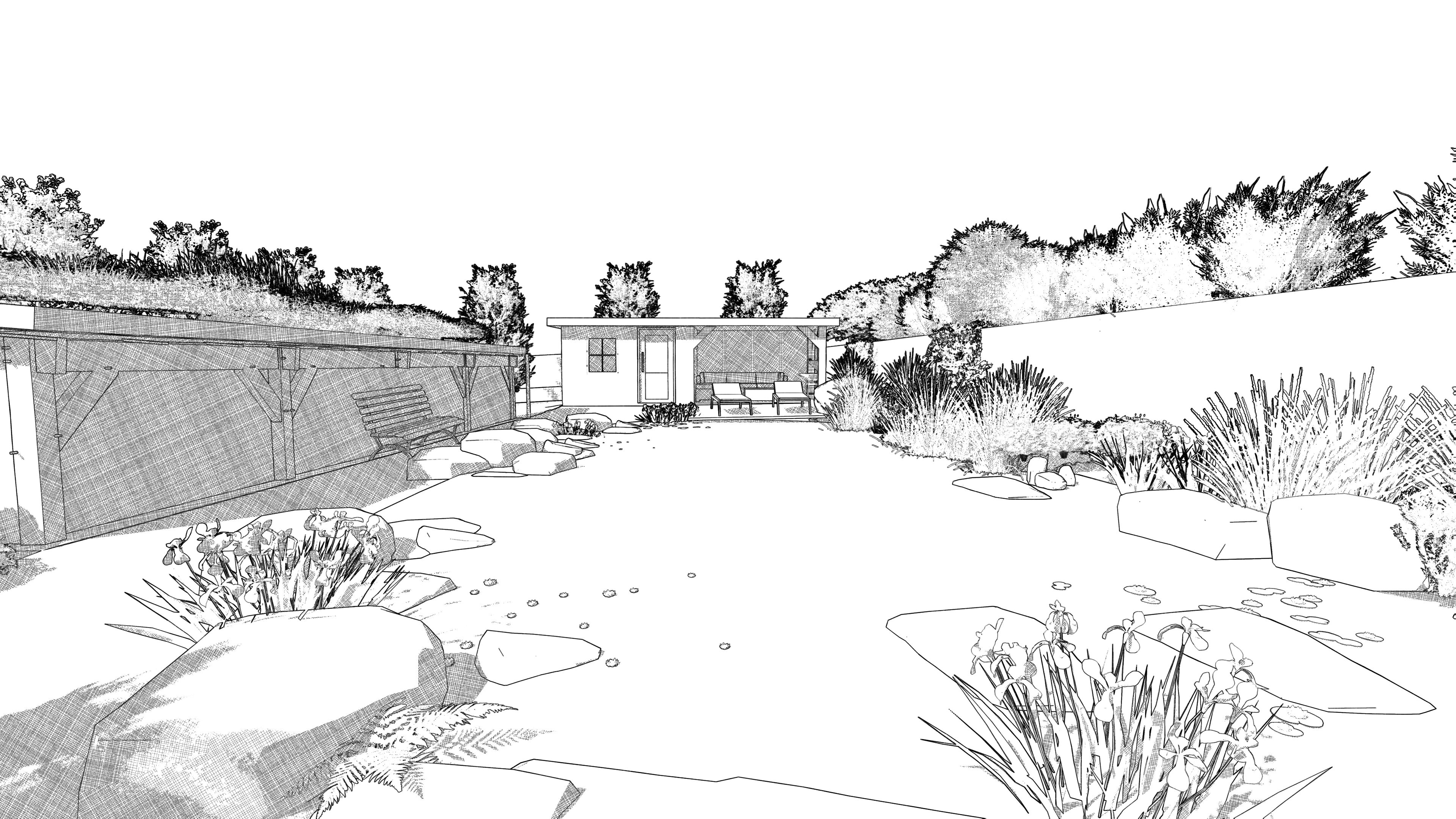 Maßstäblicher Linienplan einer Gartenanlage aus LiDAR CRAFT AI